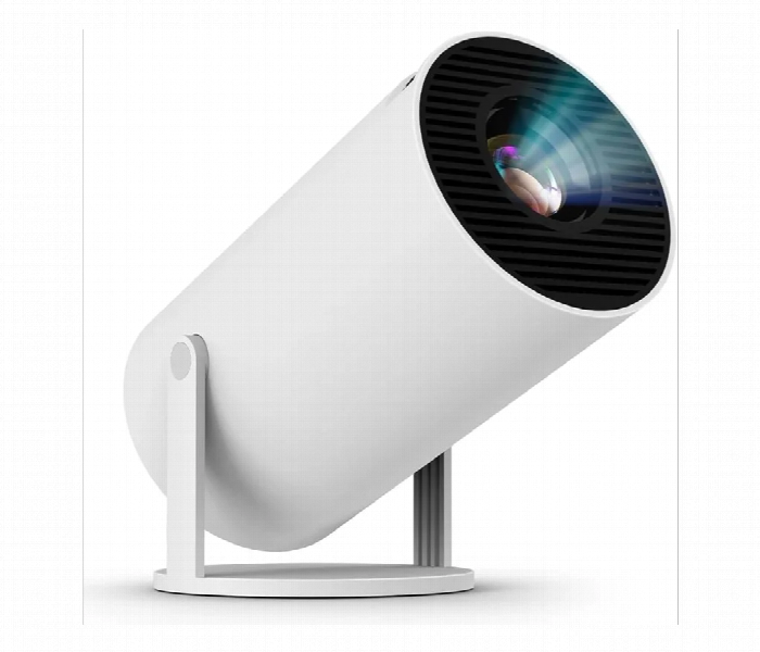 Smartbarry HT5 Mini Projector, 4K 1080P, WiFi & Bluetooth, Android OS, White, Home Theater/Office/Gaming, Dust Removal & Heat Dissipation, 210° Rotatable Stand