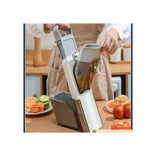 9-in-1 Multi-Function Manual Vegetable Chopper and Slicer - Stainless Steel Blades, Non-Replaceable, Adjustable Thickness, Perfect for Slicing Potatoes, Grating Cheese, Chopping Tomatoes, and More - K