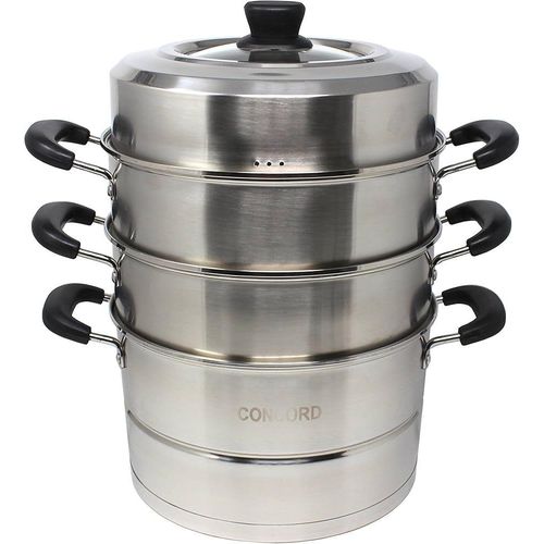 Stainless Steel Steamer Pot with Glass Lid 3 Tier Food Steamer for Kitchen Cooking Thick-bottomed Cookware Steamer Pot Set