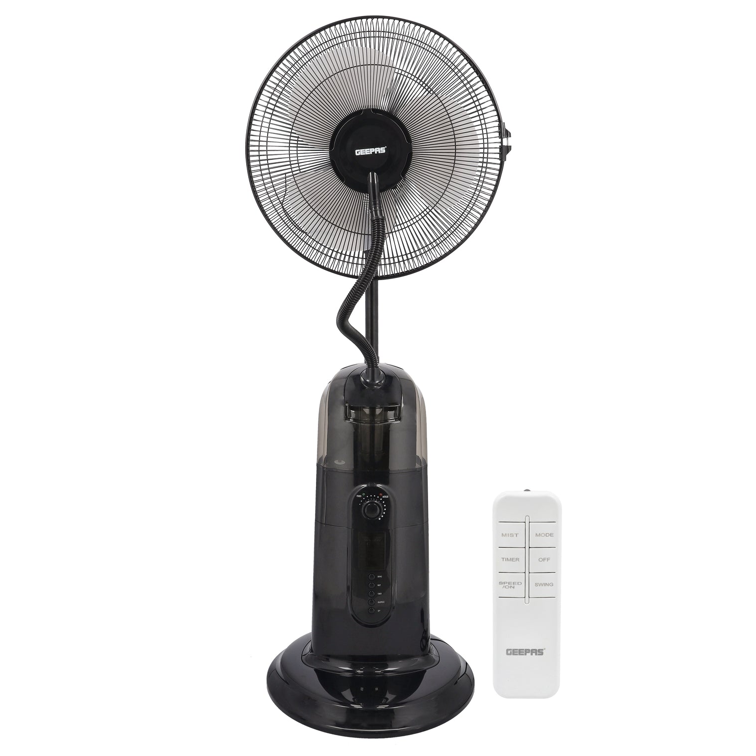 GEEPAS 16" Mist Fan With LCD Display & Remote Control 3 Speed Setting & Breeze Modes Oscillation & Tilt Function 0.5-7.5H Timer Function Transparent Water Tank Home & Office Use 0 L 75 W GF21161 Black
