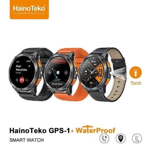 HAINOTEKO GPS-1: Waterproof Smartwatch with GPS, AMOLED display ,in-Buit Torch and 3 pairs of straps ,Health Tracking & Fitness