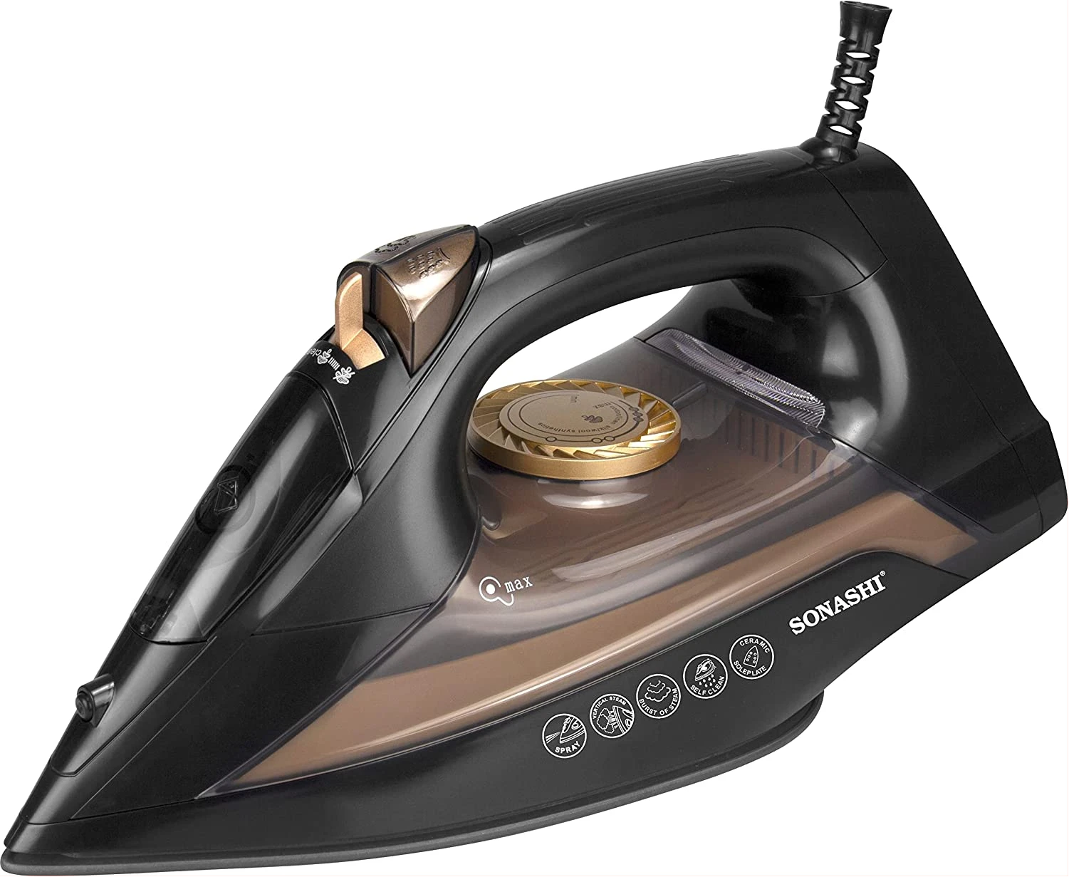 Sonashi Steam Iron With Ceramic Soleplate -2200W (Black-Gold) SI-5074N