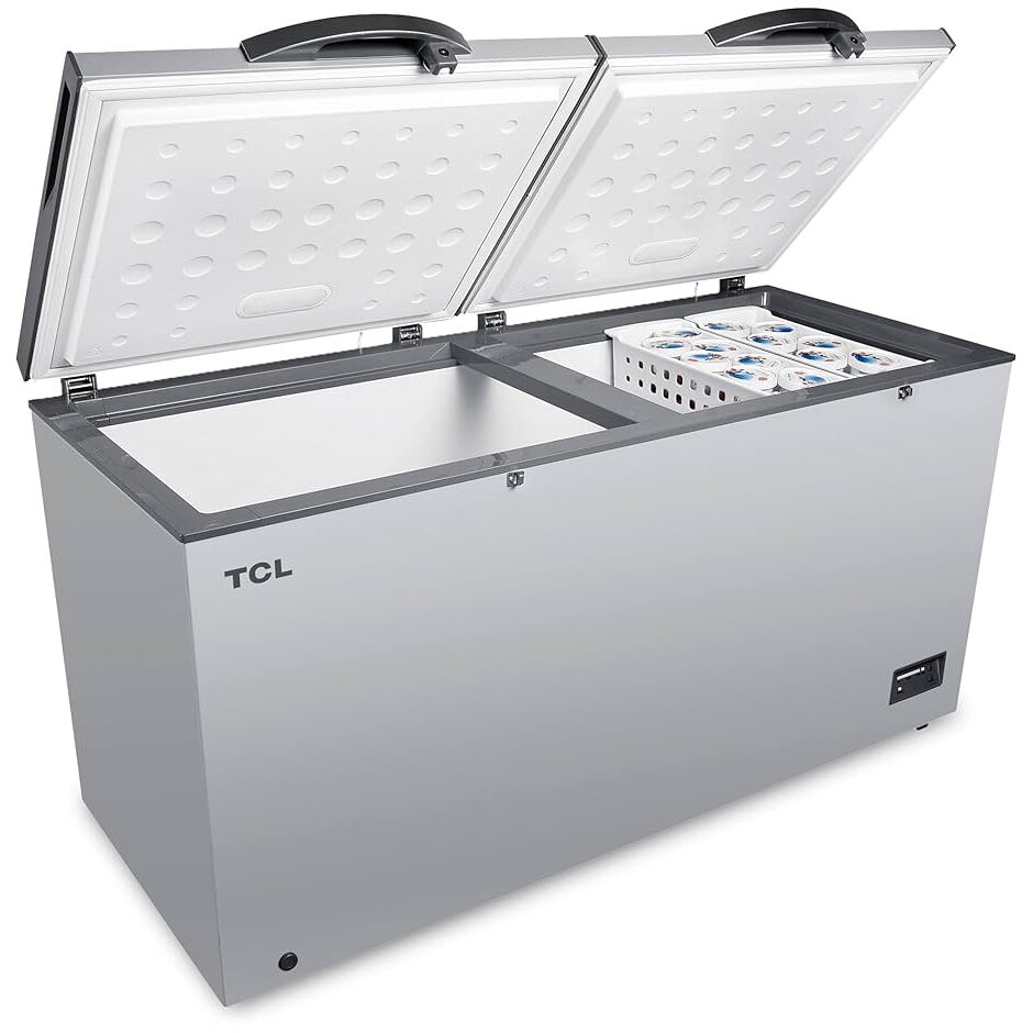 TCL 675L Double Door Chest Freezer F675CF, Mechanical Control, Super Freezing Function, Storage Basket, External Handle with Lock - Grey