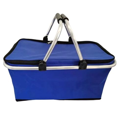Insulated 2-Layer Lunch Box Bag Leak-Proof Fresh-Keeping Picnic Food Fruit Tot Bag With Metallic Handles - Blue