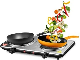 Sokany 2 Burners Solid Electric Cooktop Stove-Silver/Black