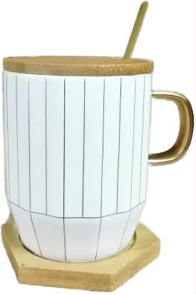 Portable Breakfast Coffee Mug, Tea Cup Gift Set With Gold Spoon- Multi-colours