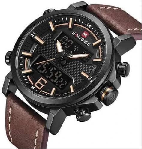 Naviforce Analog Leather Straps Men's Wrist Watch-Brown