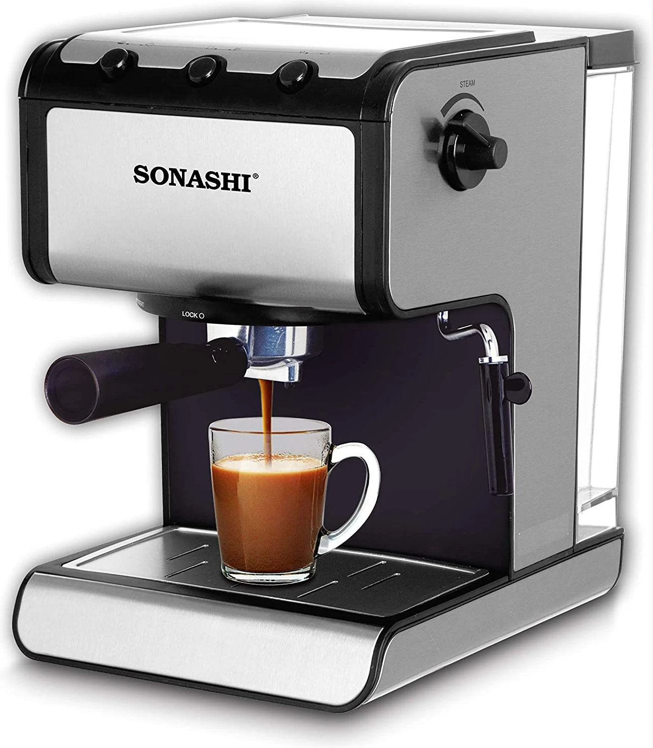 Sonashi 3 In 1 Coffee Machine SCM-4960 – 300W Coffee Maker with 1.4L Detachable Water Tank, 3 Switches, Overpressure Protection, Stainless Steel Filter