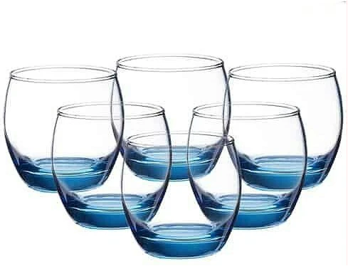 Luminarc 6 Pieces Of Oval Water Juice Drinking Glasses Cups -Blue