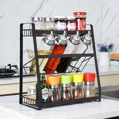 3-Tier Kitchen Spice Rack Condiment Storage Seasoning Pantry Organizer -Black