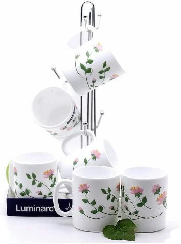 Luminarc 6 Pieces Of Luminarc Flowered Tea Coffee Mug Cups -White.
