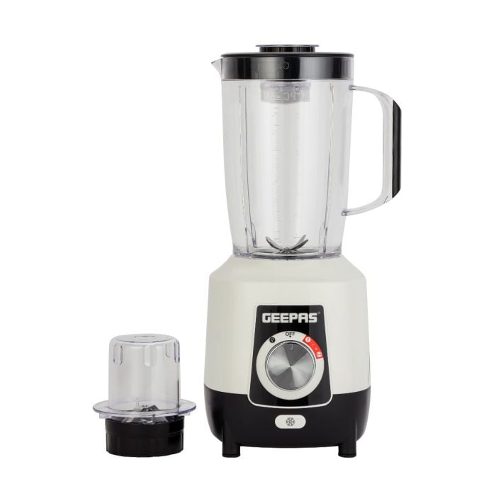 Geepas 2-in-1 Blender- GSB44027T/ 600 W, Powerful Motor with 2 Speed Setting and Pulse/ Transparent Jars with Stainless Steel Blade, Grinder Attachment/ for Making Smoothies, Milkshakes, etc. Grinding