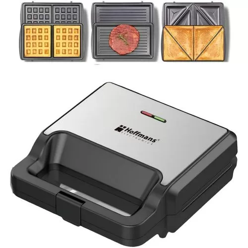 Hoffmans 3 in 1 Waffle Maker Sandwich Machine Barbecue Electric Baking Pan- Multicolor