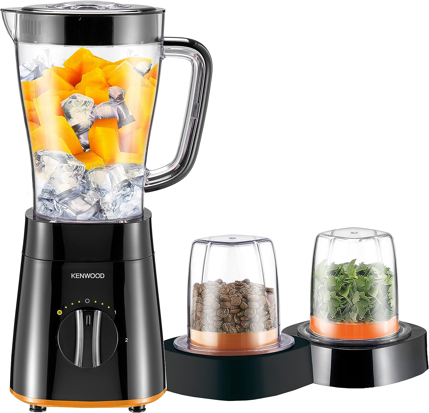 KENWOOD Blender 500W Smoothie Blender/Smoothie Maker 1.5L with Grinder Mill, Chopper Mill, Ice Crush Function BLP15.360BK Black