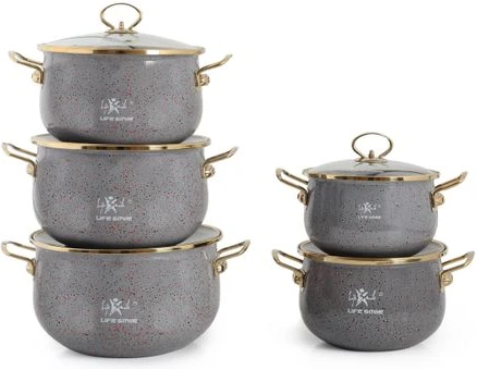 Life Smile 10 Pieces Of Granite Non-stick Enamel Serving/Saucepans/Cookware- Multi-colour