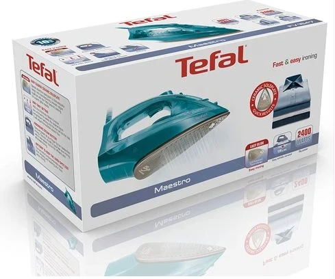 Tefal Maestro Steam Iron , 270 ml, 2400 Watts, Ceramic, FV1847M0 - Turquoise