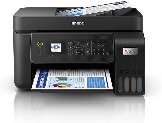 Epson EcoTank L5290 Office ink tank printer A4 colour 4 in 1 printer with ADF, Wi Fi and Smart Panel Connectivity and LCD screen, Black, Compact