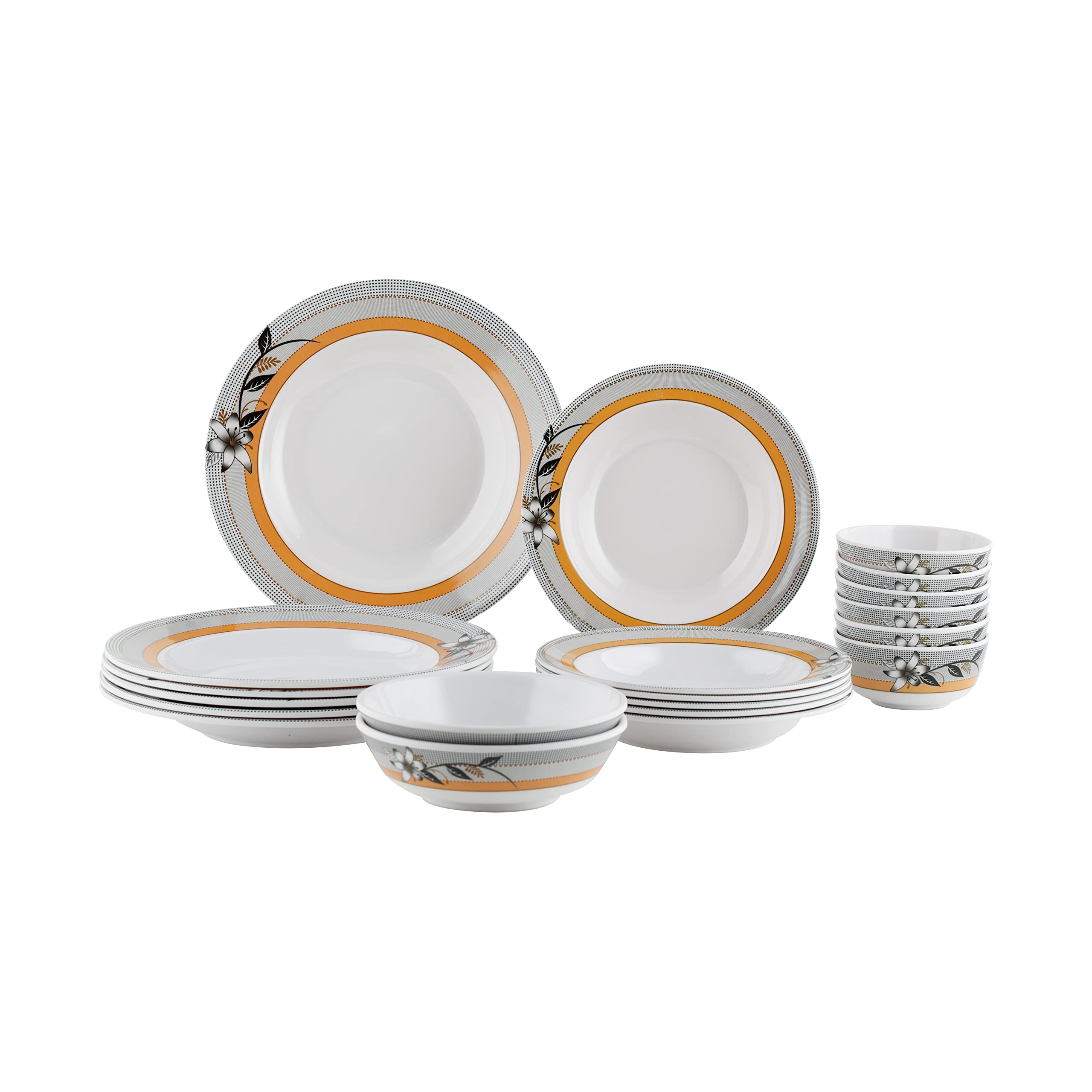 Royalford 20 pcs Melamine Ware Dinner Set, White, RF7437