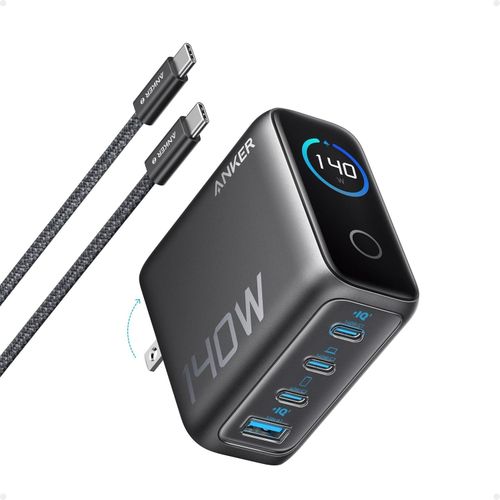 Anker Laptop Charger, 140W MAX USB C Charger, 4-Port Multi-Device Fast Charging, Advanced GaN Power Adapter, Type C Cable Intuitive Touch Controls, for MacBook, iPhone 16 Series, Samsung Galaxy, Pixel