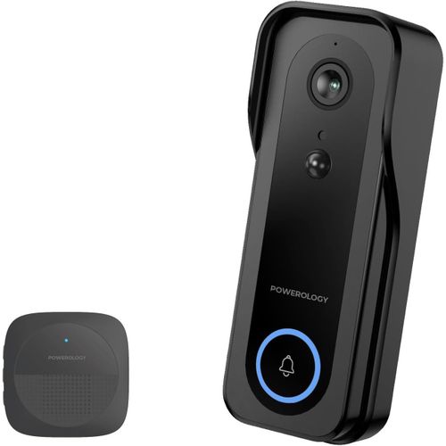 Powerology IP65 265GB 3MP Infrared Smart Camera Doorbell 5200mAh with Voice, 3 to 8 Months Battery Life, 6H Recharge Time, 5 Adjustable Levels Chime, Up to 100 meters Operating Range - Black