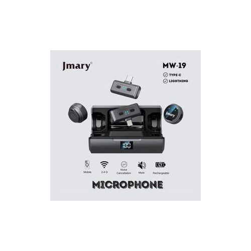 Jmary MW-19 Noise Cancellation Dual Lavalier Wireless Microphone for Type-C & lightning for iPhone, Android, Camera, Laptop,PC, Mini Clip, Magnetic Microphones for Lightning ,USB-C,3.5mm, Active Noise