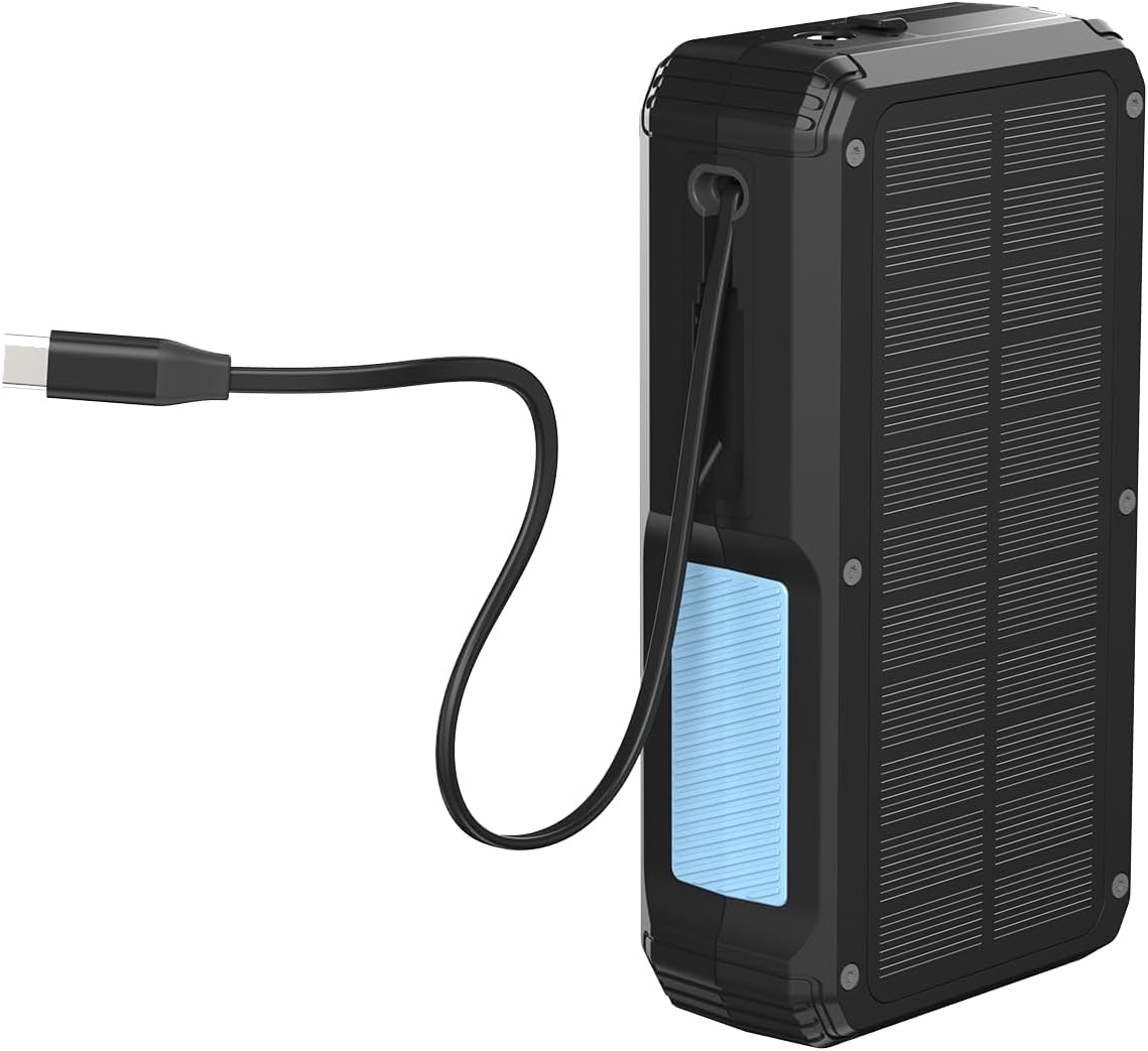 Powerology 27000mAh Solar Wireless Charging Power Bank PD 20W / 4-Device Charging / IP54 Water Resistant / 22.5W USB-A Output / Li-Polymer Battery / 7H Full-Charge Time / Multi-Mode Flashlight - Black