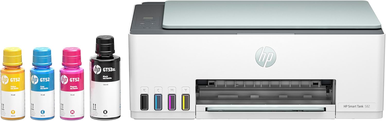 HP Smart Tank 582 Wireless All-in-One Printer, Print, Scan, Copy; Up to 18,000 black or 6,000 color pages - Green