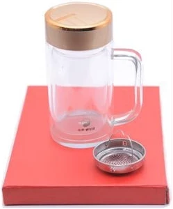 380 ml Double Wall Borosilicate Glass Travel Mug with a Filter