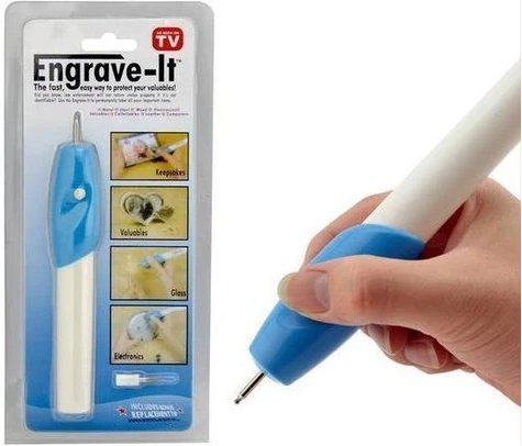 Engravedbyus Electric Engraving Pen - With Bonus Replacement Tip - White, Blue