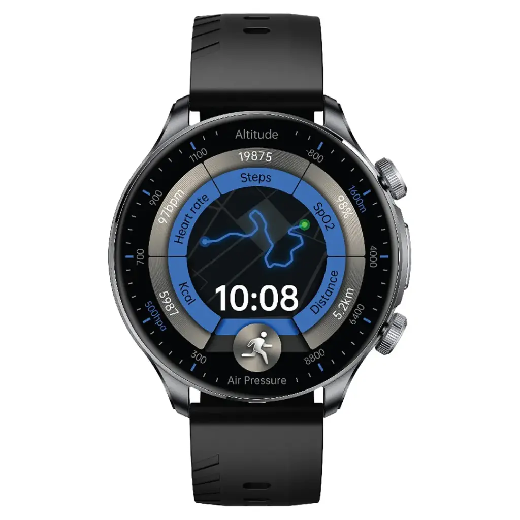 GREEN LION Track GPS Smart Watch 1.6 Inches AMOLED Display / Always-on Display / Bluetooth Calling / Smartwatch with Health Metrics and Geomagnetic & Altitude / 5ATM Waterproof Hand Watch - Black