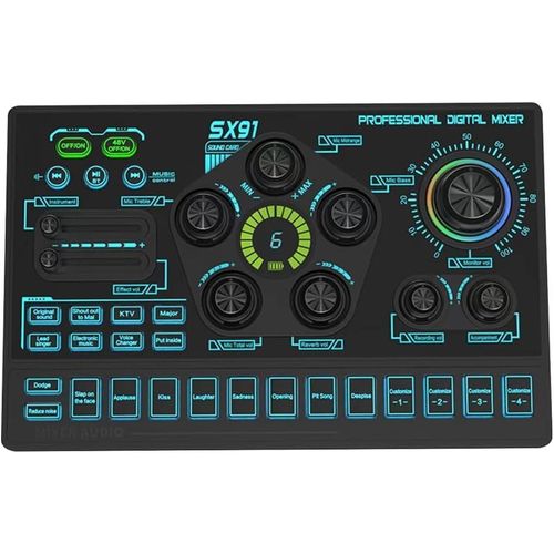 SX91 Live Sound Card USB Sound Mixer Professional Audio Mixing Console Amplifier for Live Sing PC Computer Laptop Cellphone