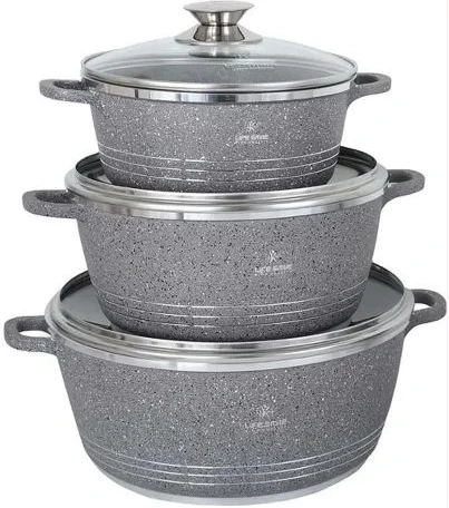 Life Smile 3 Pieces Of Non Stick Serving Saucepans Cookware-Grey