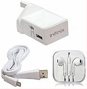 Infinix Fast Charger + Earpieces+ USB Cable - White