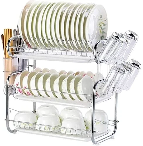 3 Tier Stainless Steel Dish Draining/Drying Rack - Silver