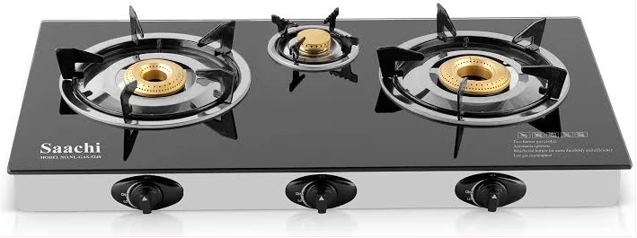 Saachi Glass Top 3 Burner Gas Stove - Black, NL-GAS-5249