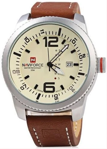 Naviforce Men's Leather Straps Watch - Brown