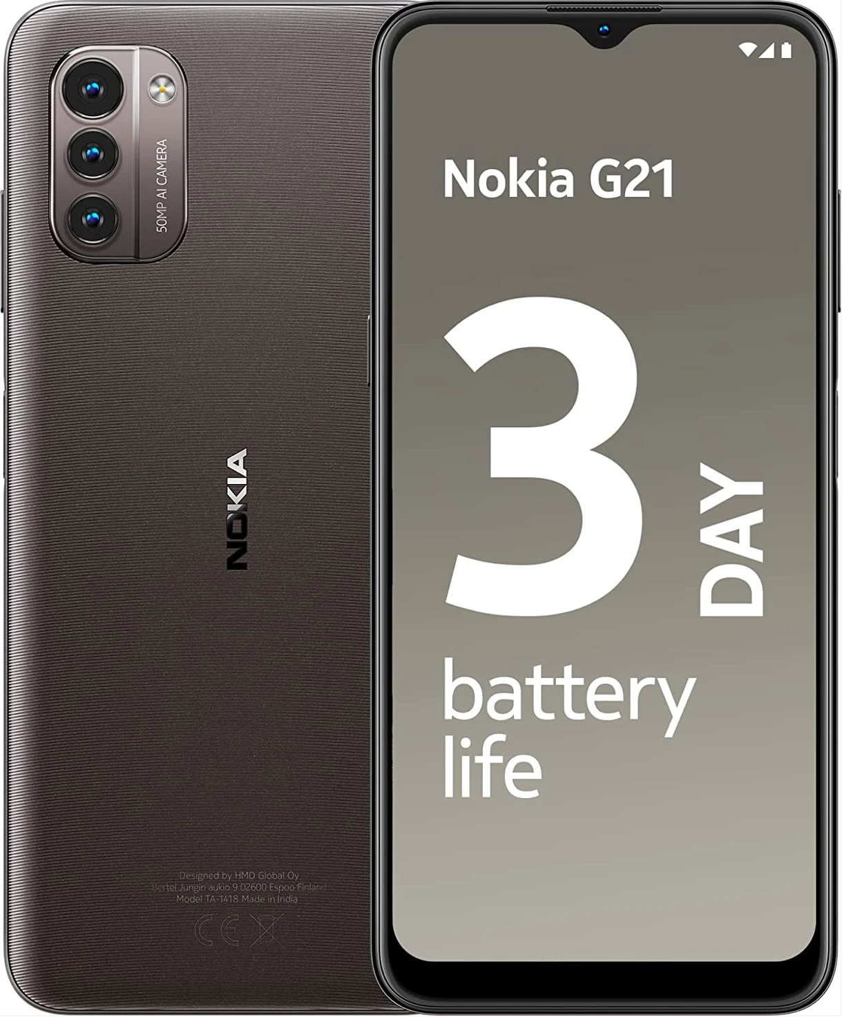 Nokia G21 Android Smartphone, Dual SIM, 3-Day Battery Life, 4GB RAM + 128GB Storage, 50MP Triple AI Camera