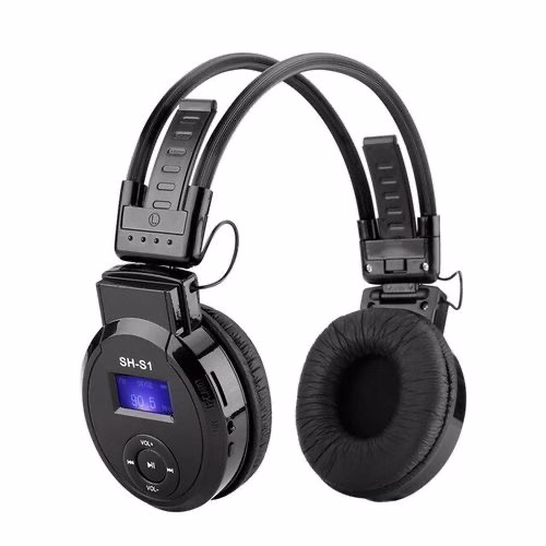 SH S1 Non Wireless Overhead MP3 Rechargeable Headphones - Black