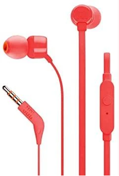 JBL T110 Headsets, Wired In-Ear Headphones With JBL Pure Bass Sound, Earphones By Herman - Red