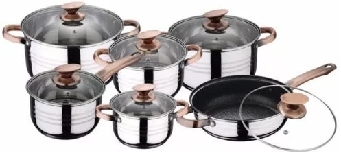 Kaisa Villa 12 Pieces Flash Heavy Stainless Steel Saucepans/Cookware Pots, Silver.