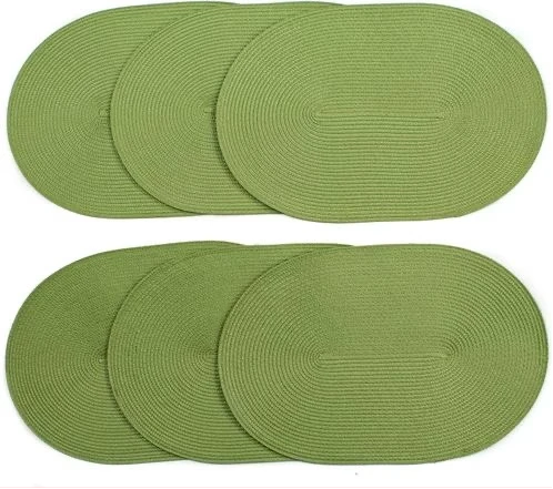 6 Pcs Of Oval Woven Table Mats - Green