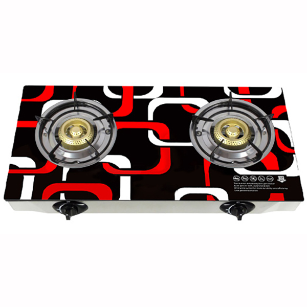 IQRA Gas Stove 2 Burners – IQ-GS2BG, Glass Top And Enamel Pan Support Brass Burners, Auto Ignition With Peizo, Stylish Design, Tempered Glass