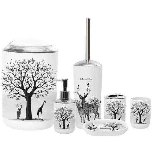 Multi-Design Set Of 6 Piece Bathroom Accessory Storage Toilet Brush Dustbin Tumbler Toothbrush Holder Cup Tumbler Lotion Bottle Soap Dispenser Soap Dish Cosmetic Bin Oganizer-Multicolor