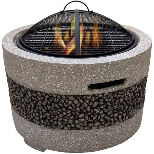 Large Artificial Stone Barbecue Fire Pit Fire Bowl With Grill Gray Cast Iron Brazier Heater Multifunctional Camping Bowl BBQ For Backyard Camping Picnic Bonfire Garden Outdoor Terraces Party-Multicolo