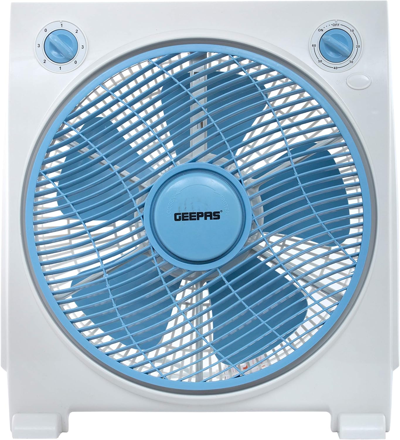 Geepas GF21113 12'' Box Fan - 3 Speed, 60 Minutes Timer -Child Safe Personal Desk Fan with Powerful Copper Motor - Ideal for Office, & Home