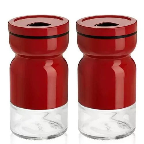 2 Piece Glass Salt And Pepper Shakers Mill With Stainless Steel Sleeve Seasoning Jars Table Accessory Set- Multicolor