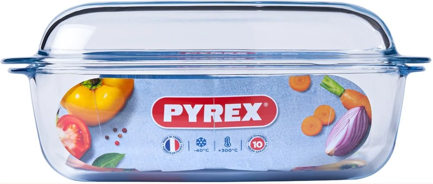 Pyrex Essentials Glass Rectangular Casserole Oven Baking Dish With Lid 6.5L