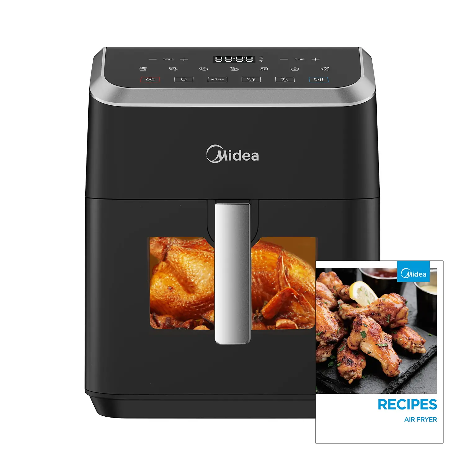 Midea Air Fryer 7.5L Capacity, HeatXpress Technology 90% Less Oil, Energy and Time Saver with 7 Presets, Easy-View Window & Light, Non-Stick, Dishwasher Safe Basket, 1800-Watt
