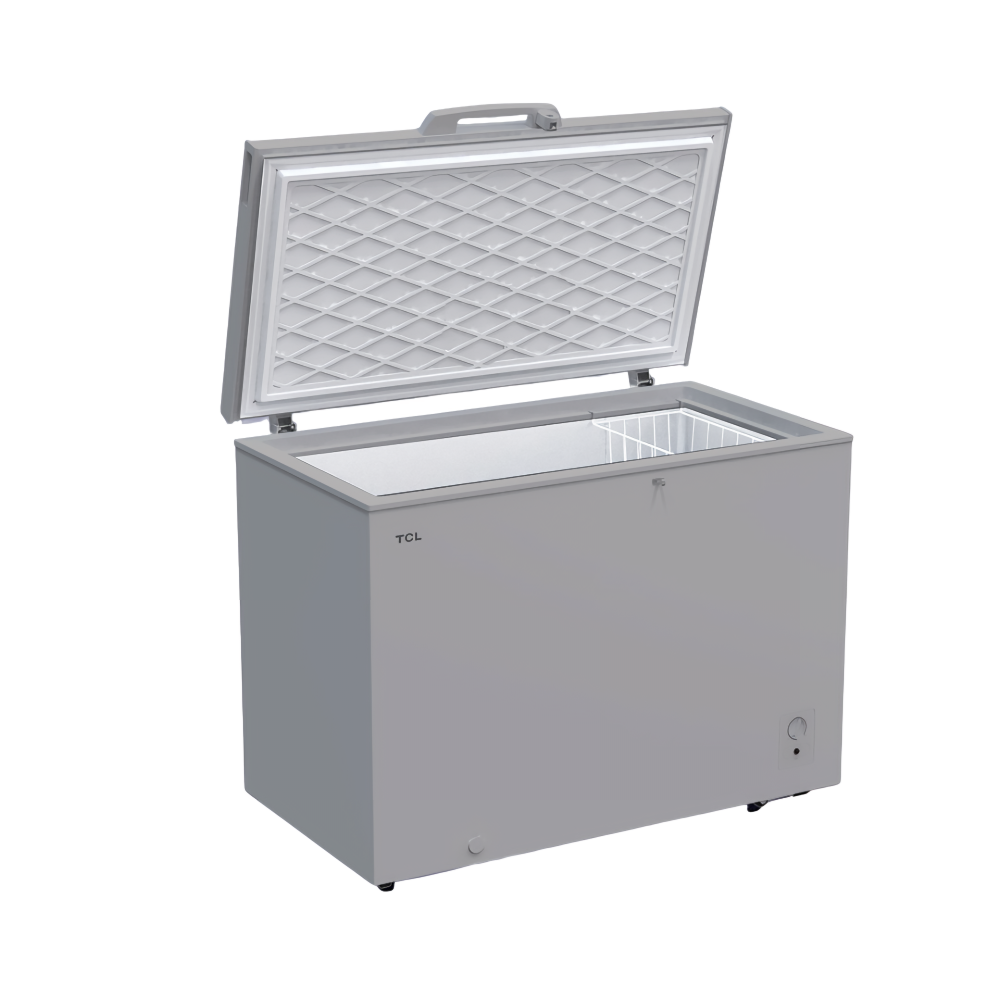 TCL 410L Double Door Chest Freezer F410CF, Mechanical Control, Super Freezing Function, Storage Basket, External Handle with Lock - Grey
