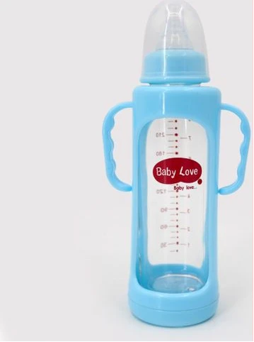 280ml Milk Glass Baby feeding Bottle - Blue